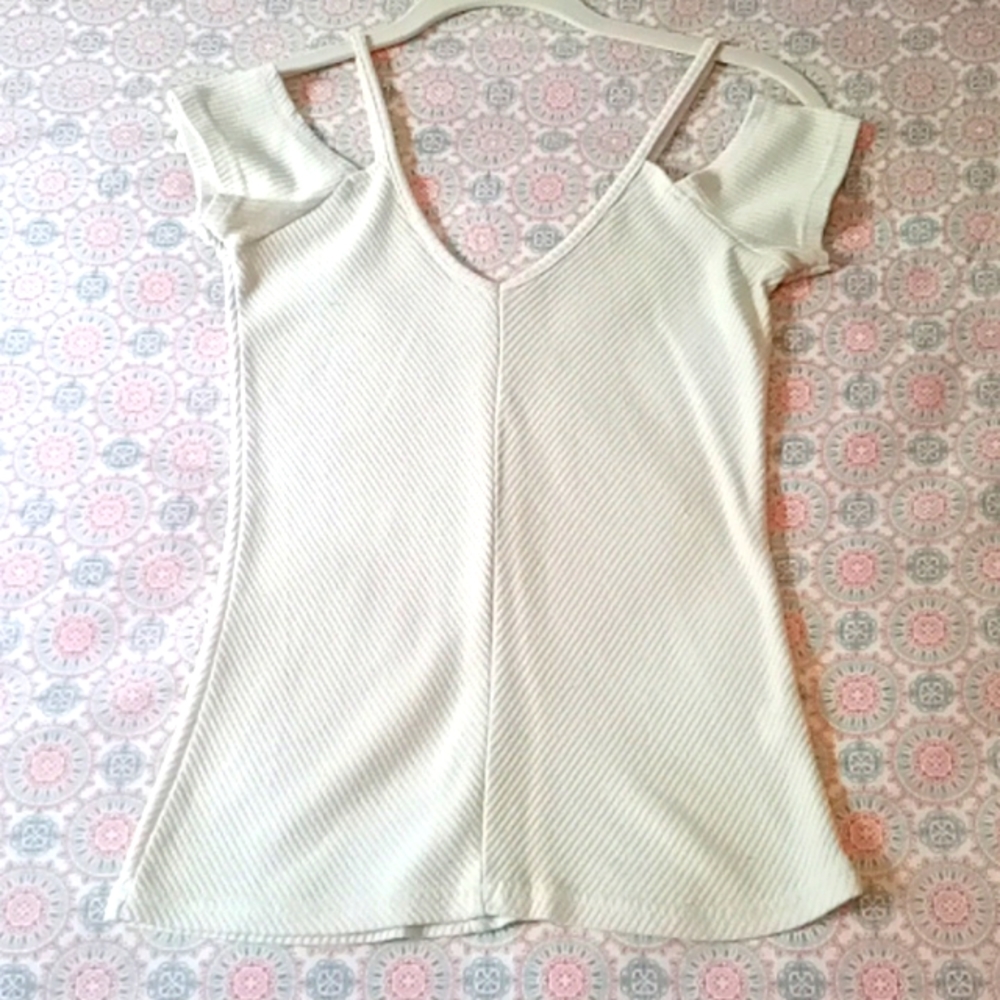 White Knit Off Shoulder Top Size S